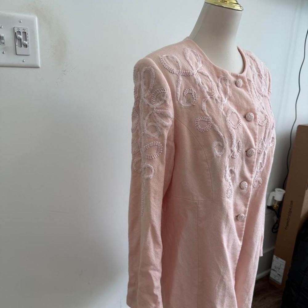 Vintage John Meyer Pink Embroidered Jacket & Scarf Set | Size 16 - Picture 8 of 8